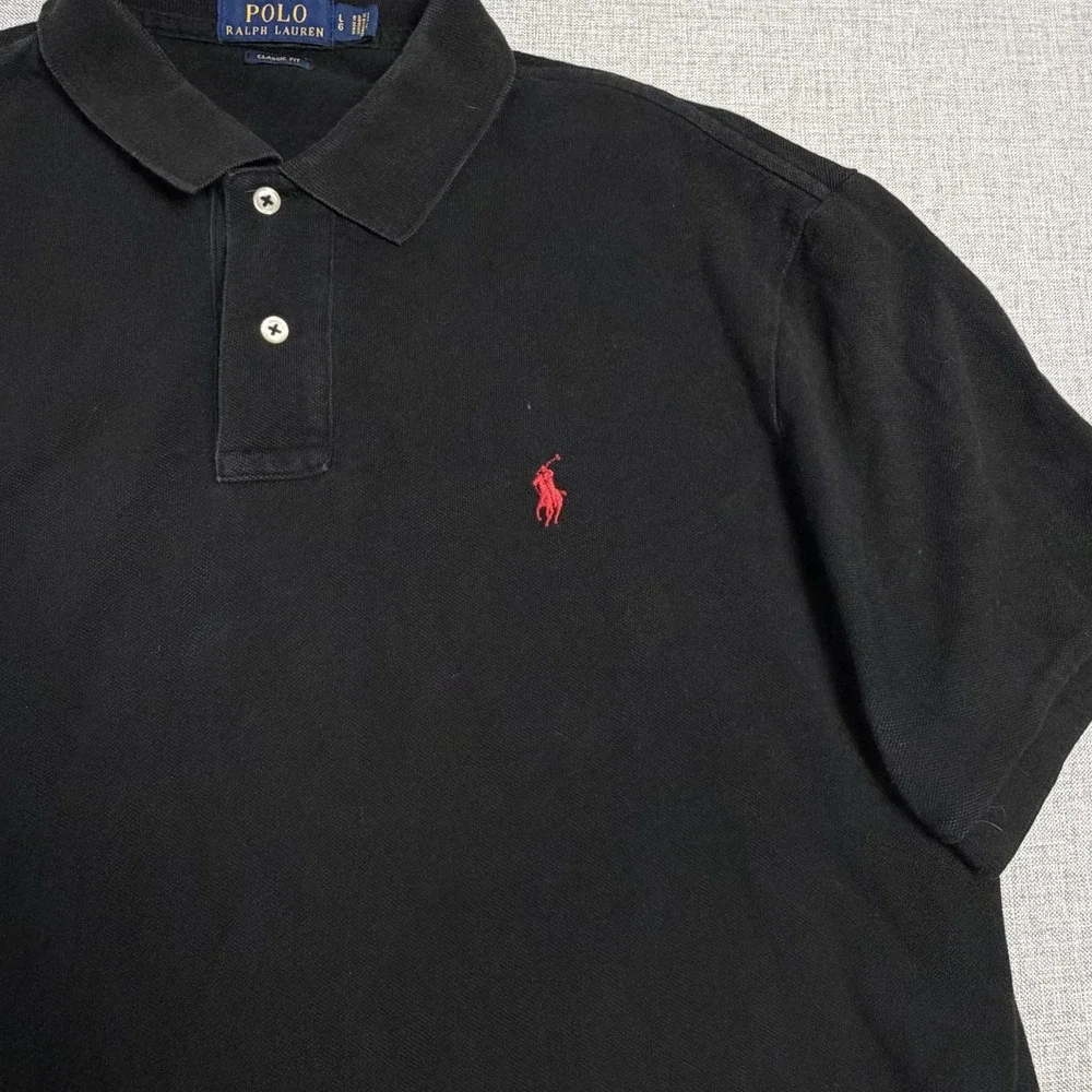 Polo Ralph Lauren Polo Shirt Mens L Black 100% Cotton Short Sleeve Classic Fit